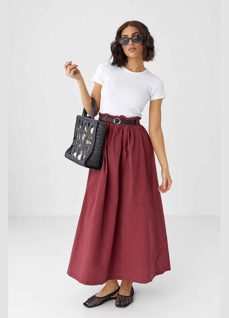 Бордова відвертий жіноча довга сукня з поясом - чорний колір Lurex