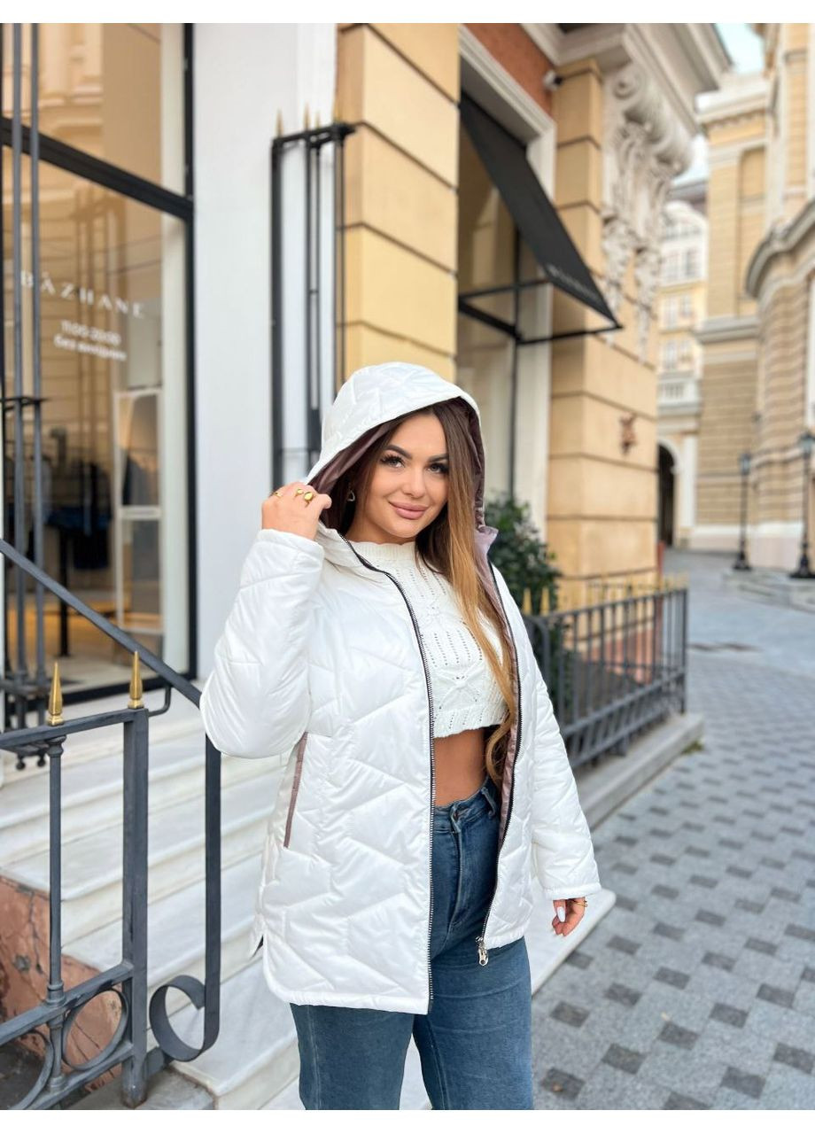 Молочная демисезонная женская стеганная куртка с капюшоном Fashion