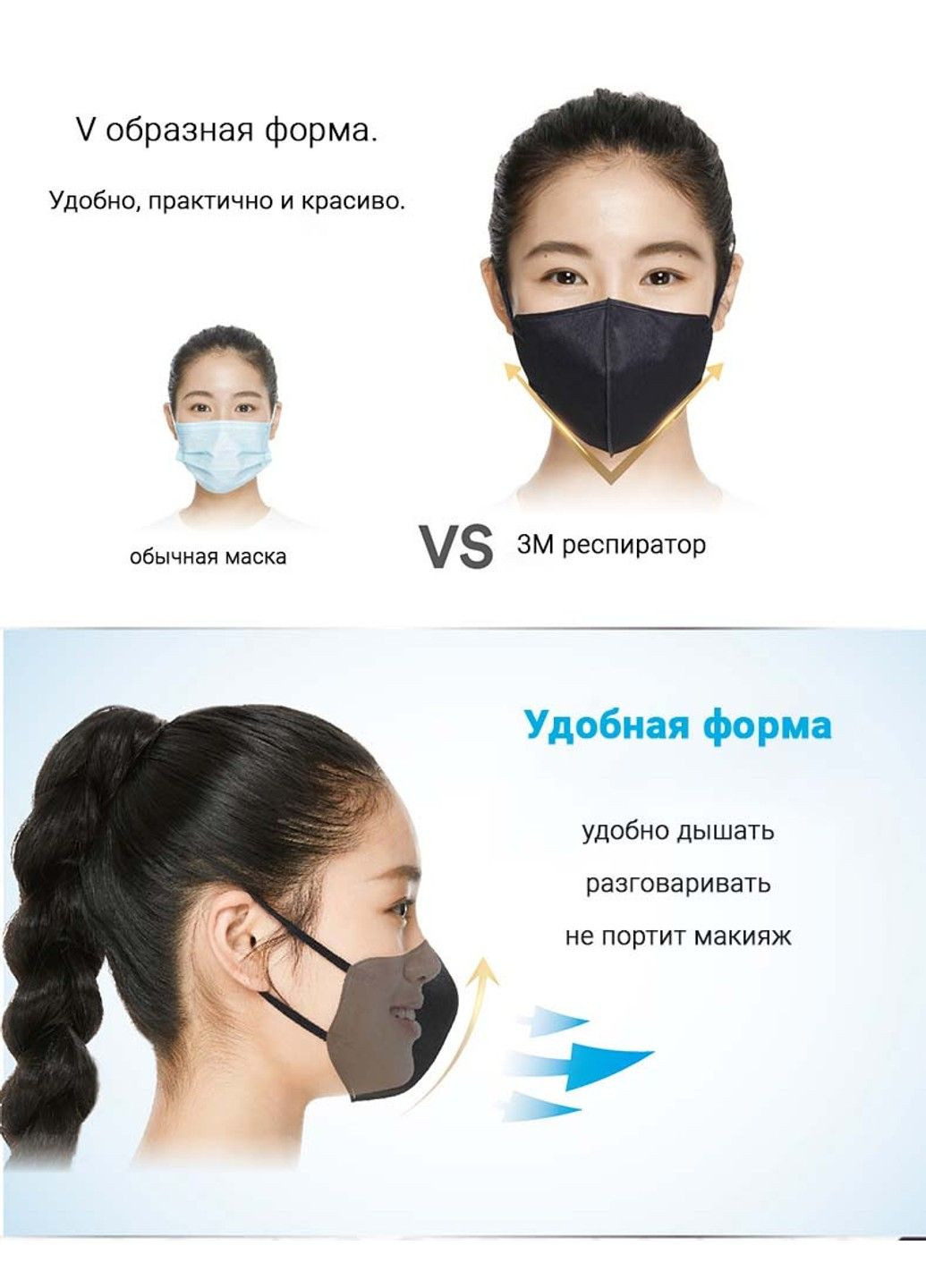 Маска без клапана 3M Nexcare Черная с угольным фильтром Ультралегкая размер М 3 шт 3М (305055364)