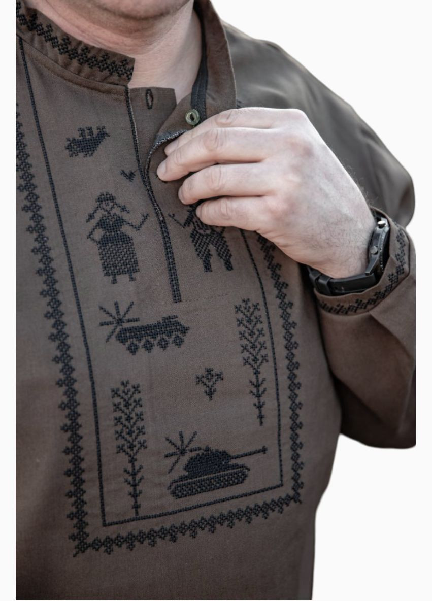 вышиванка мужская мужество льняное хаки Україна лен (322426616)