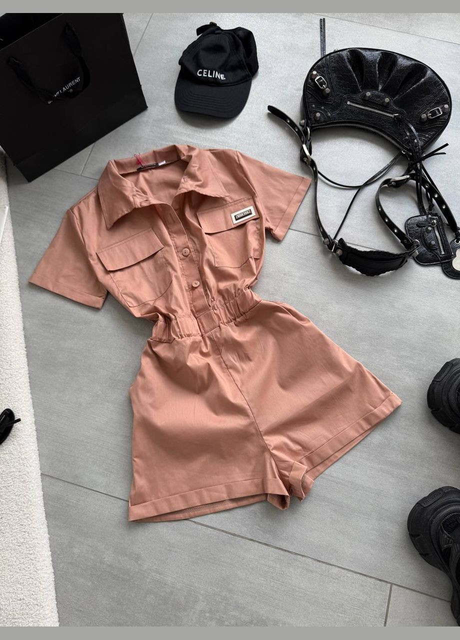 Комбинезон женский Україна комбинезон-шорты однотонный персиковый повседневный трикотаж