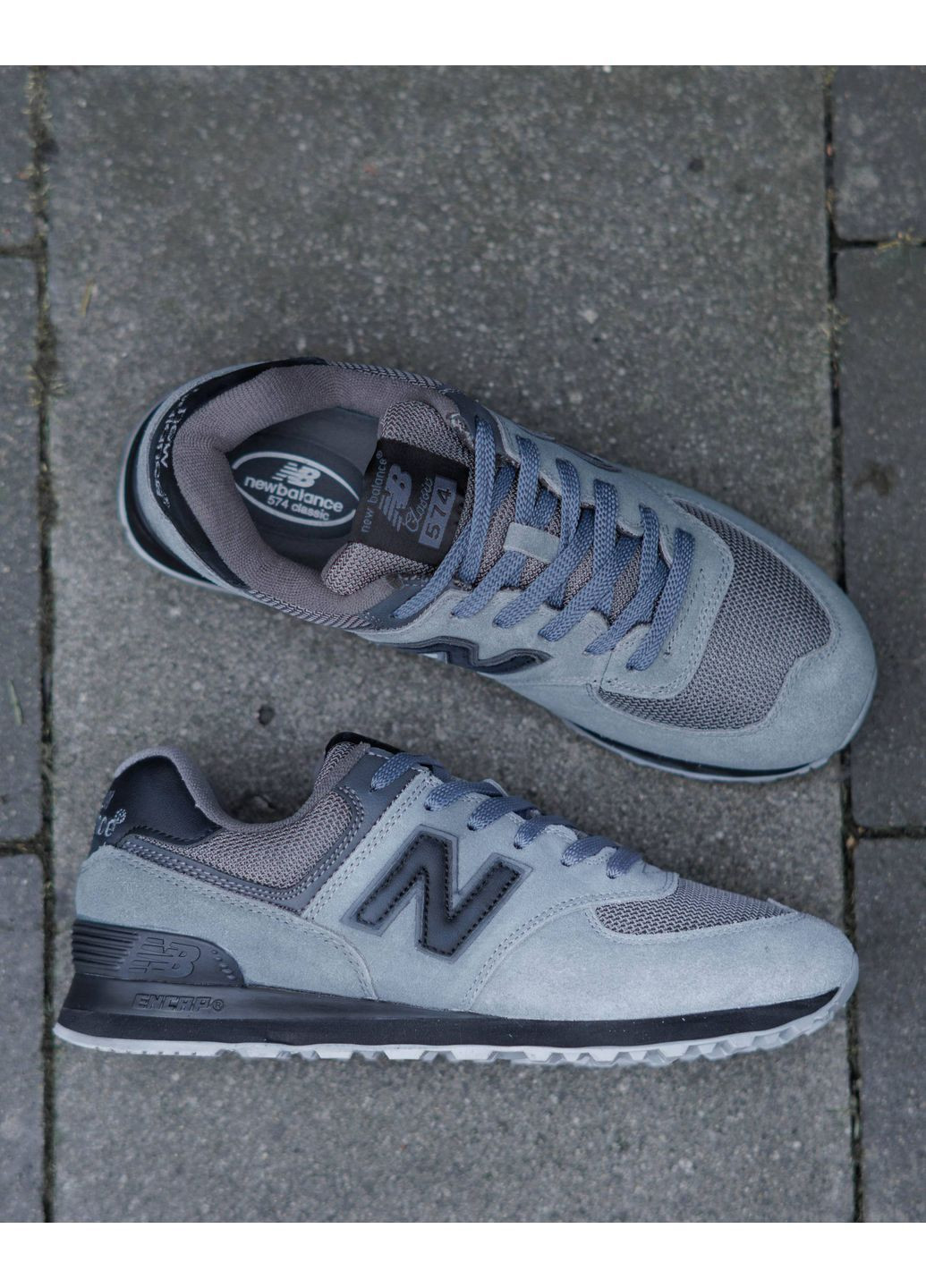 Серые всесезонные new balance 574 grey black white (копия) No Brand