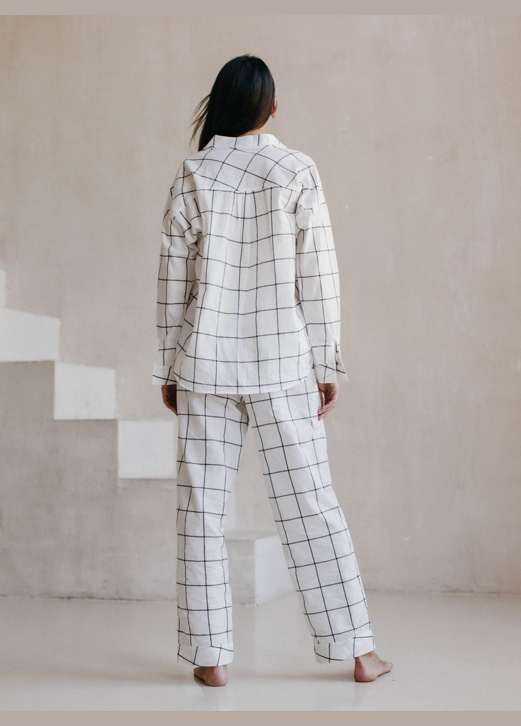 Біла піжама жіноча з вареної бавовни grid l Leglo