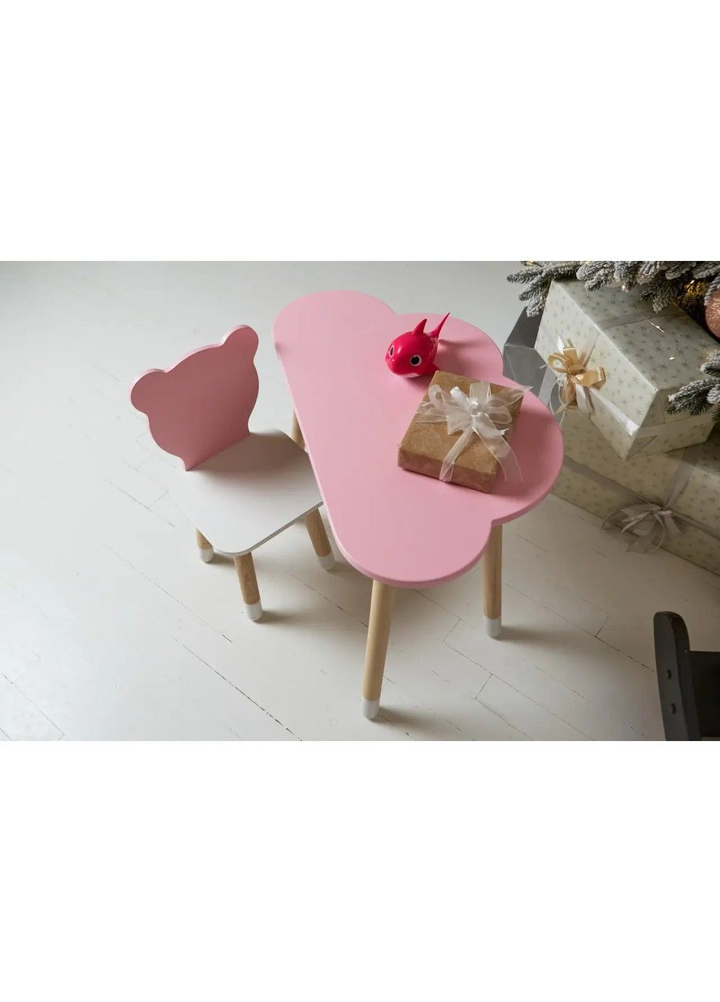 Дитячий комплект столик Хмарка (Рожевий) та стільчик Ведмедик (Рожевий з білим) No Brand (331639712)
