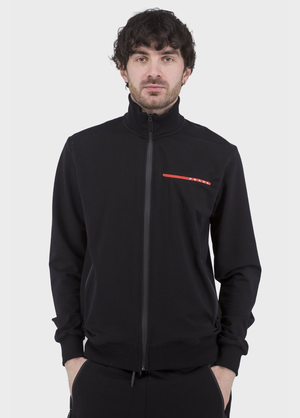 Чоловіча спортивна кофта на блискавці з кишенями чорного кольору (, ), 42429 Prada (329727427)