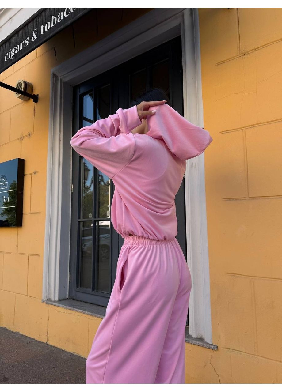 Жіночий спортивний костюм з велюру: кофта на блискавці та широкі штани з високою посадкою MonCher (353689642)