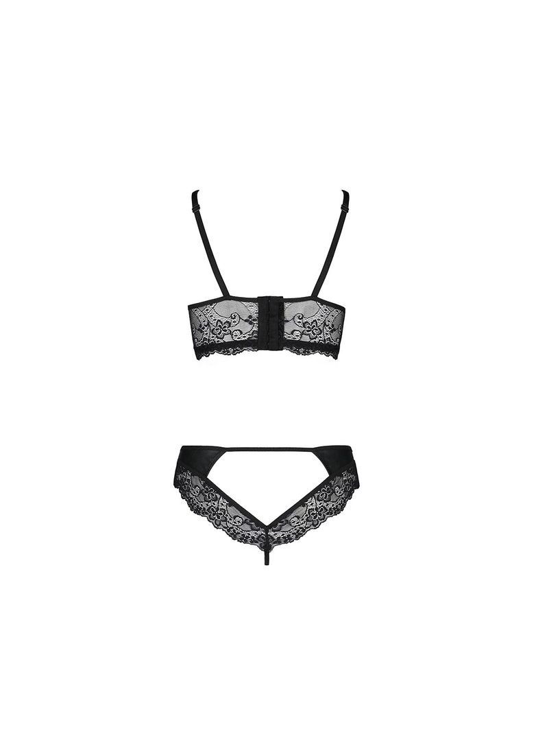 Черный демисезонный комплект из эко-кожи и кружева loona set black - cherrylove Passion