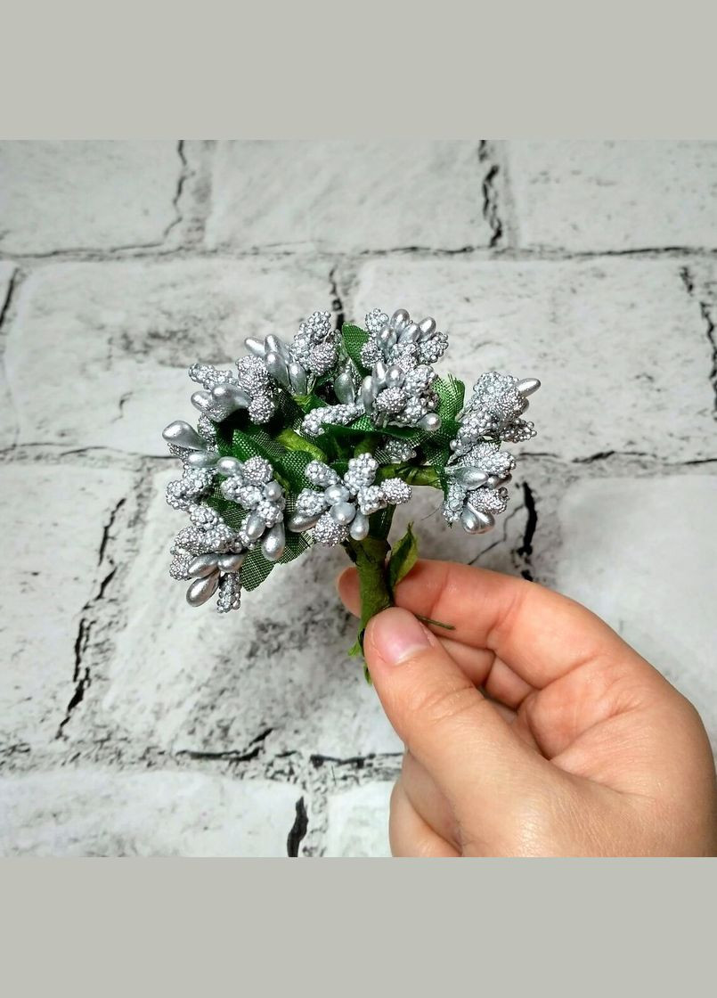 Букетик тичинки з ягодами на дроті 12 гілочок срібло No Brand (330644136)