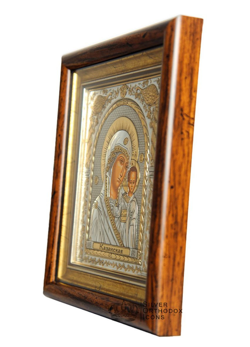 Ікона посріблена Казанська Божа Матір прямокутної форми під склом 15,5 х 17,0 см Silver Axion (266266178)