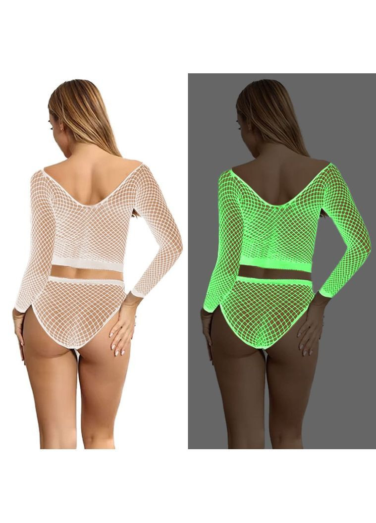 Білий демісезонний сексуальний спокусливий еротичний комплект світиться в темряві - еротична білизна NDS