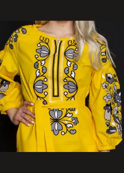 Жовтий зимній жіноча вишита сукня меланія жовта Galychanka 7088