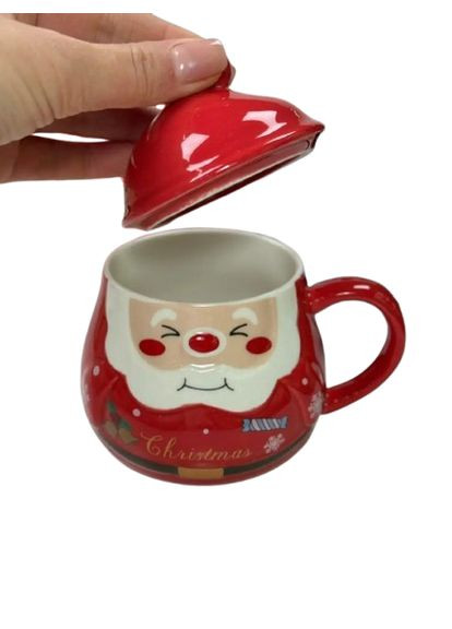 Новорічна кружка керамічна Різдвяний помпон з кришкою 350 мл Червоний Olens (363831126)