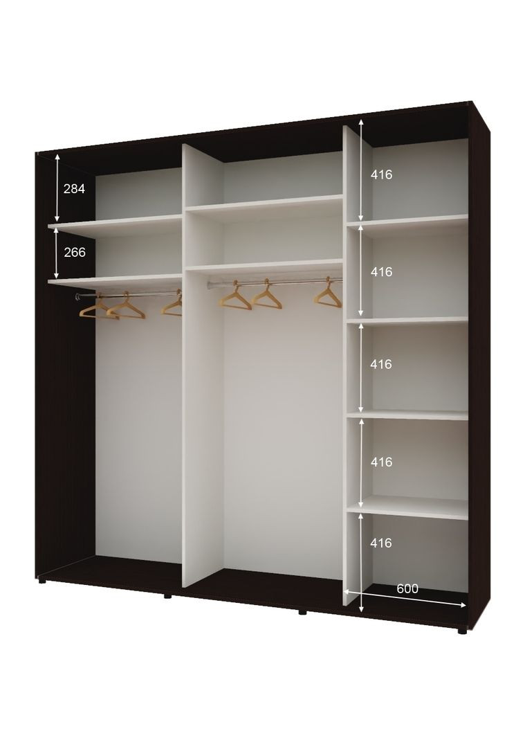 Шафа-купе тридверна 210*60*220 см Венге ДСП + Дзеркало + ДСП Стандарт Комфорт Меблі (360470437)