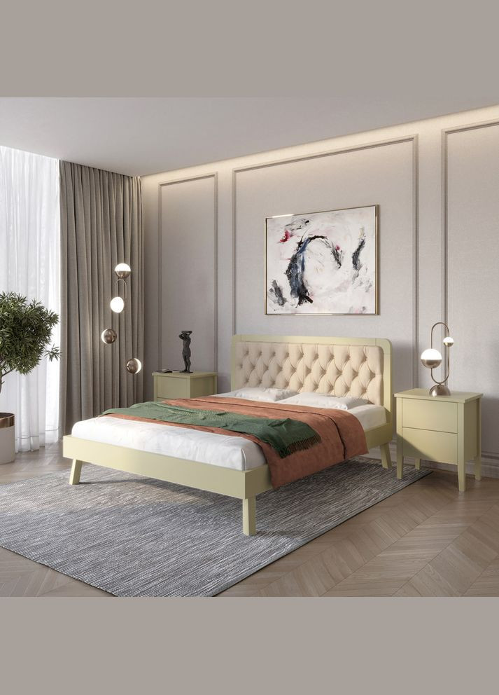 Односпальная деревянная кровать Токио (RAL1020)/Аляска 23 (Бежевый) 90х190 см (MBG-11177) Mebigrand (366087623)