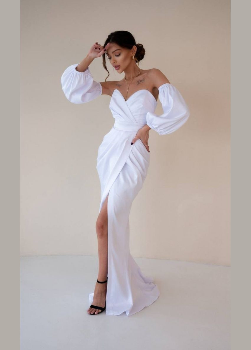 Белое вечернее платье футляр First Woman однотонное