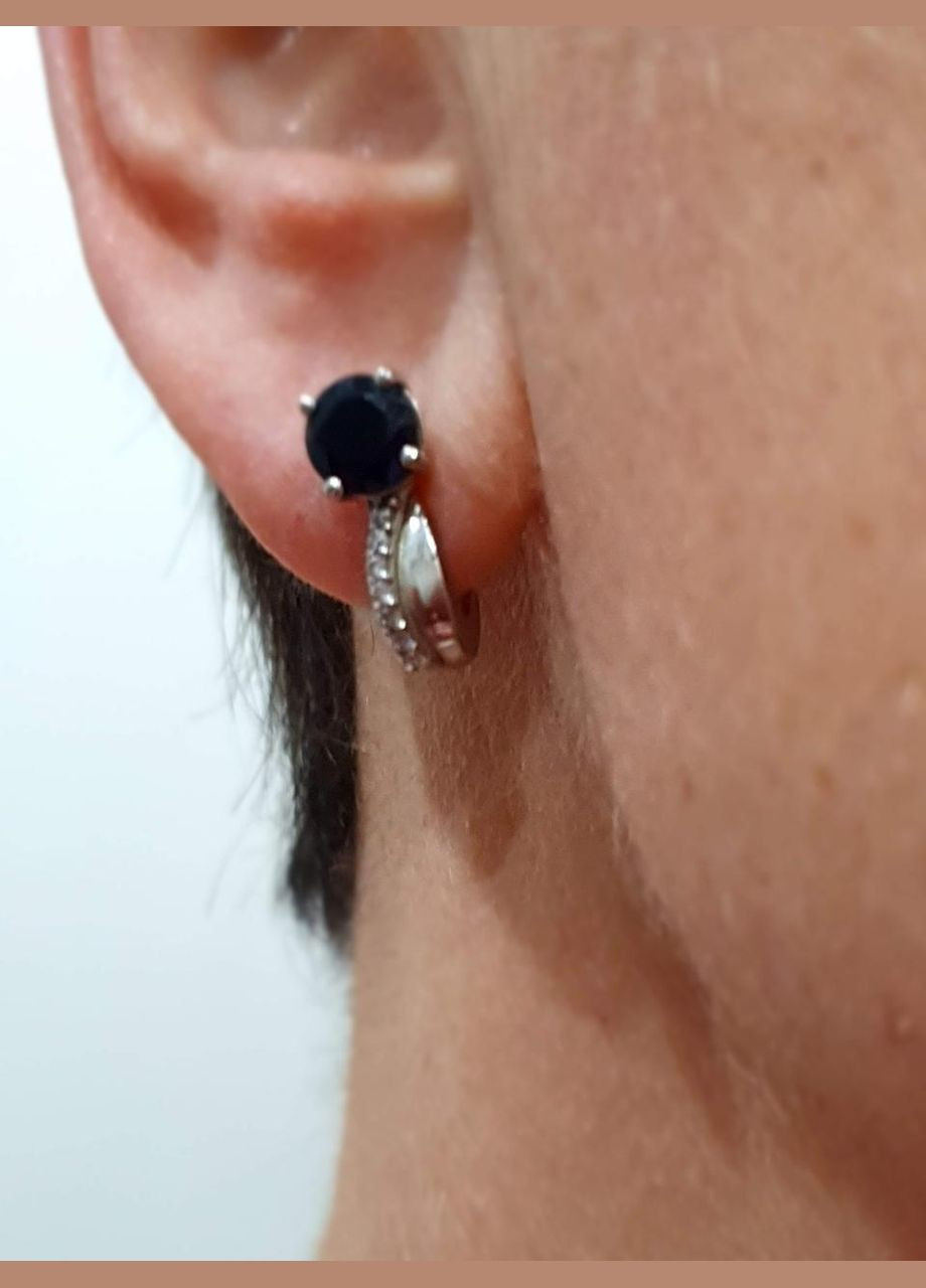 Серебряные серьги Синей с фианитами и сапфиром. 2423/9Р-HSPH AGNI (327416575)