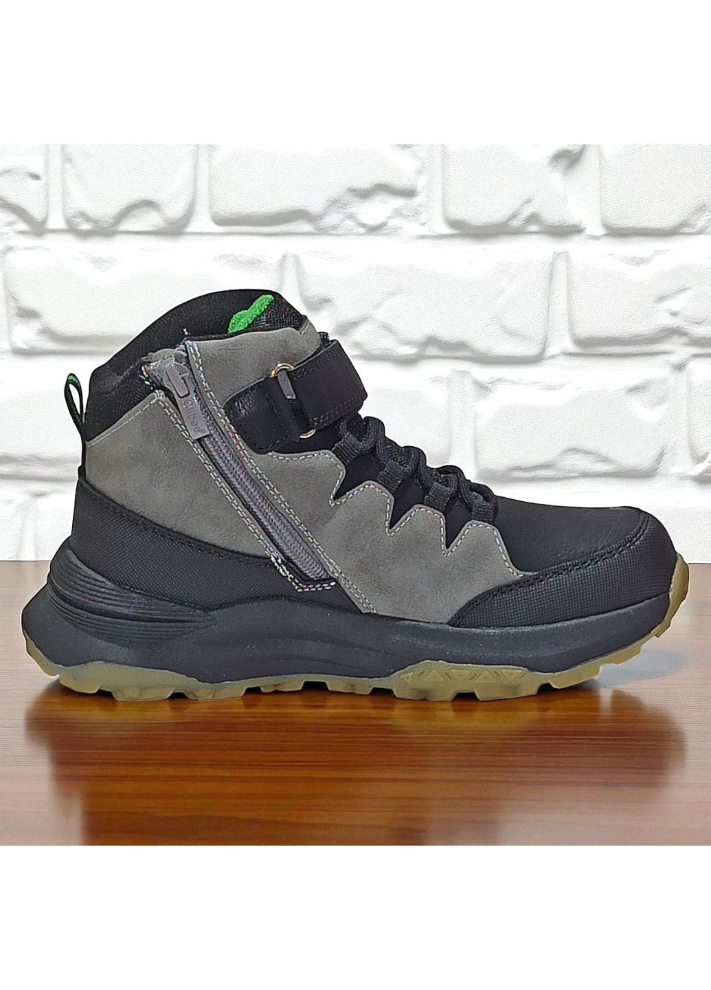 Утеплені демісезоні підліткові черевики хайтопи на липучці для хлопчика підлітка на флісі Клібі Clibee (362200604)