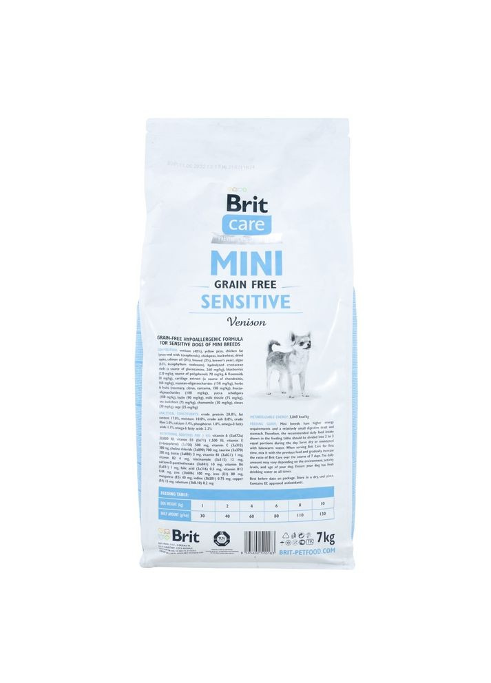 Корм сухий Grain Free Mini Sensitive для собак мініатюрних порід з чутливим травленням з олениною 7 кг Brit (362701089)