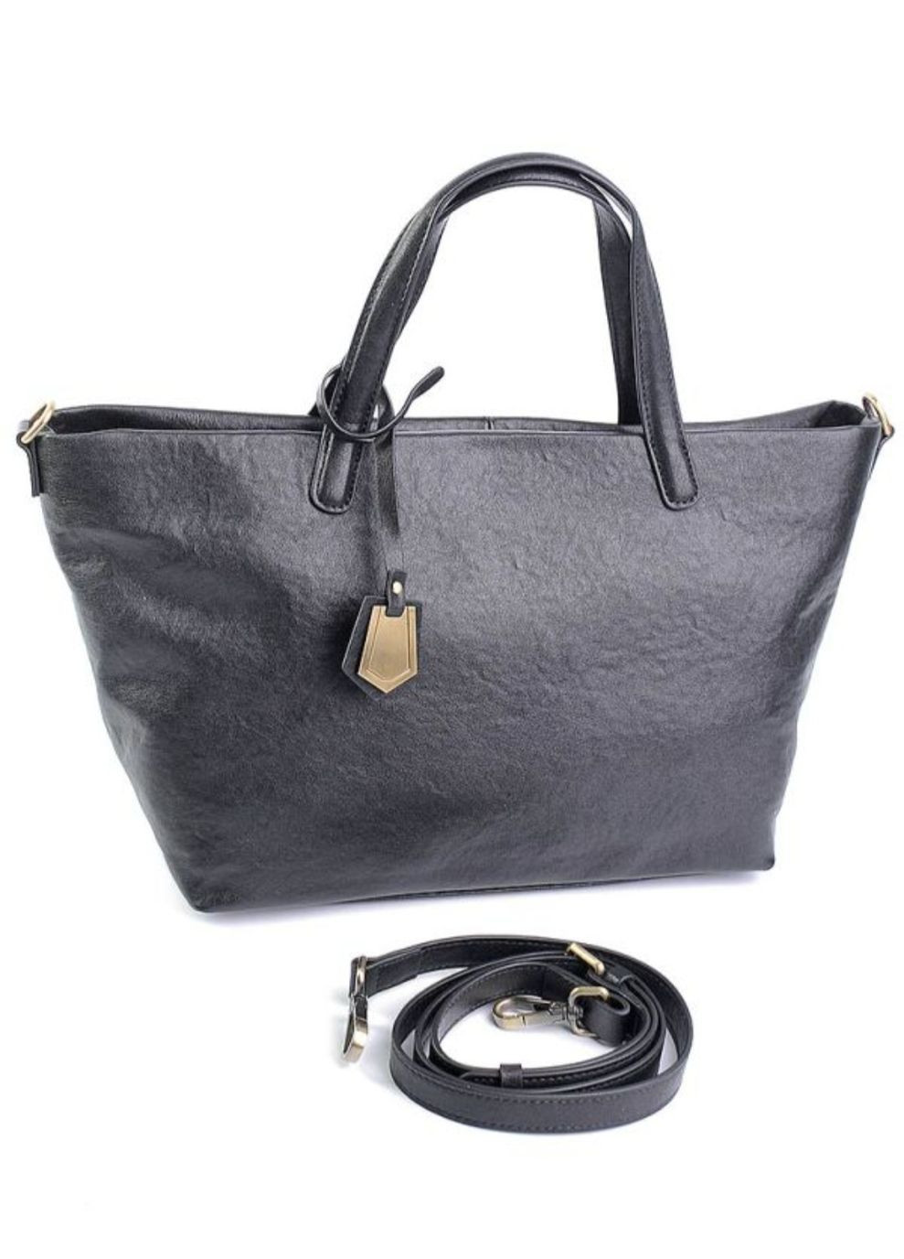 Женская сумка с двумя ручками из натуральной кожи вместительная черная No Brand (349821698)