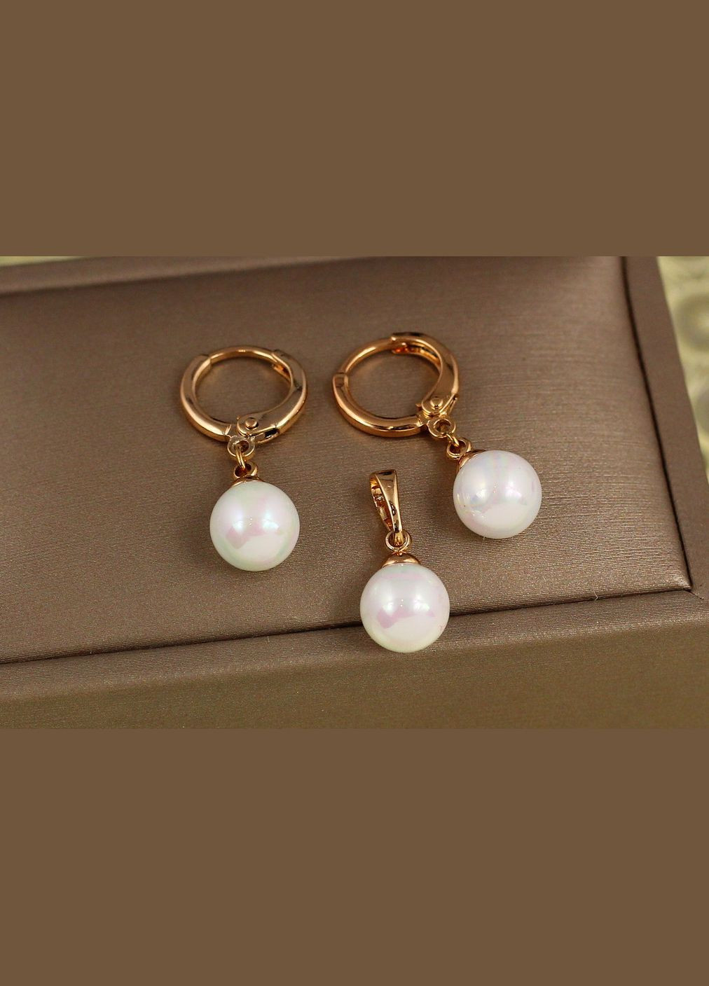 Набір сережки підвіски і кулон з перлами 9 мм золотистий Xuping Jewelry (358650698)