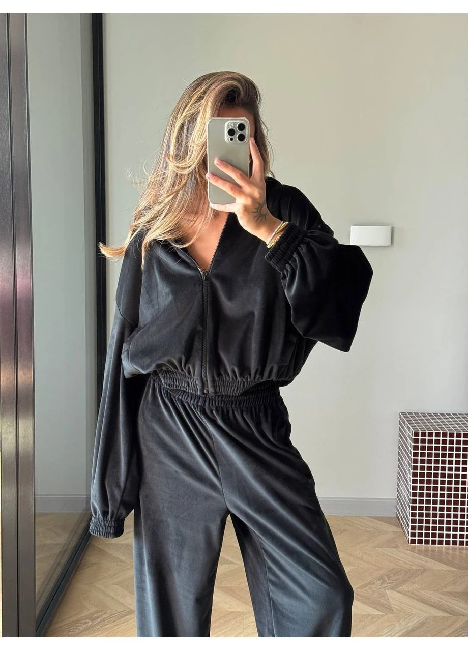 Женский стильный велюровый костюм oversize: кофта на молнии + штаны No Brand (385808338)