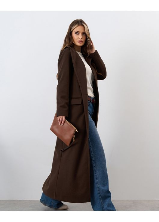 Темно-коричневое демисезонное Кашемировое пальто макси длины однобортное ISSA PLUS