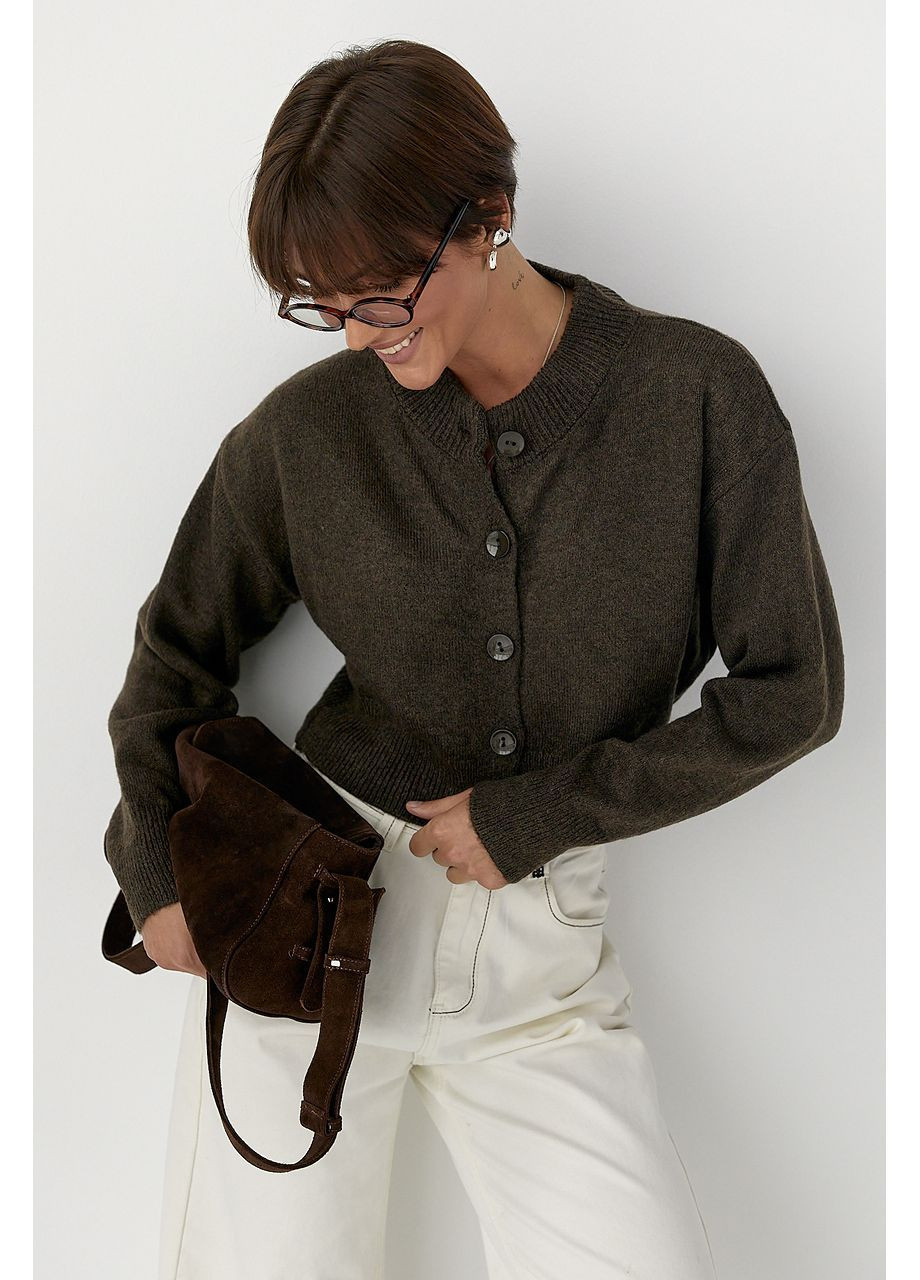 Теплий в'язаний кардиган - темно-коричневий колір Lurex (364967895)