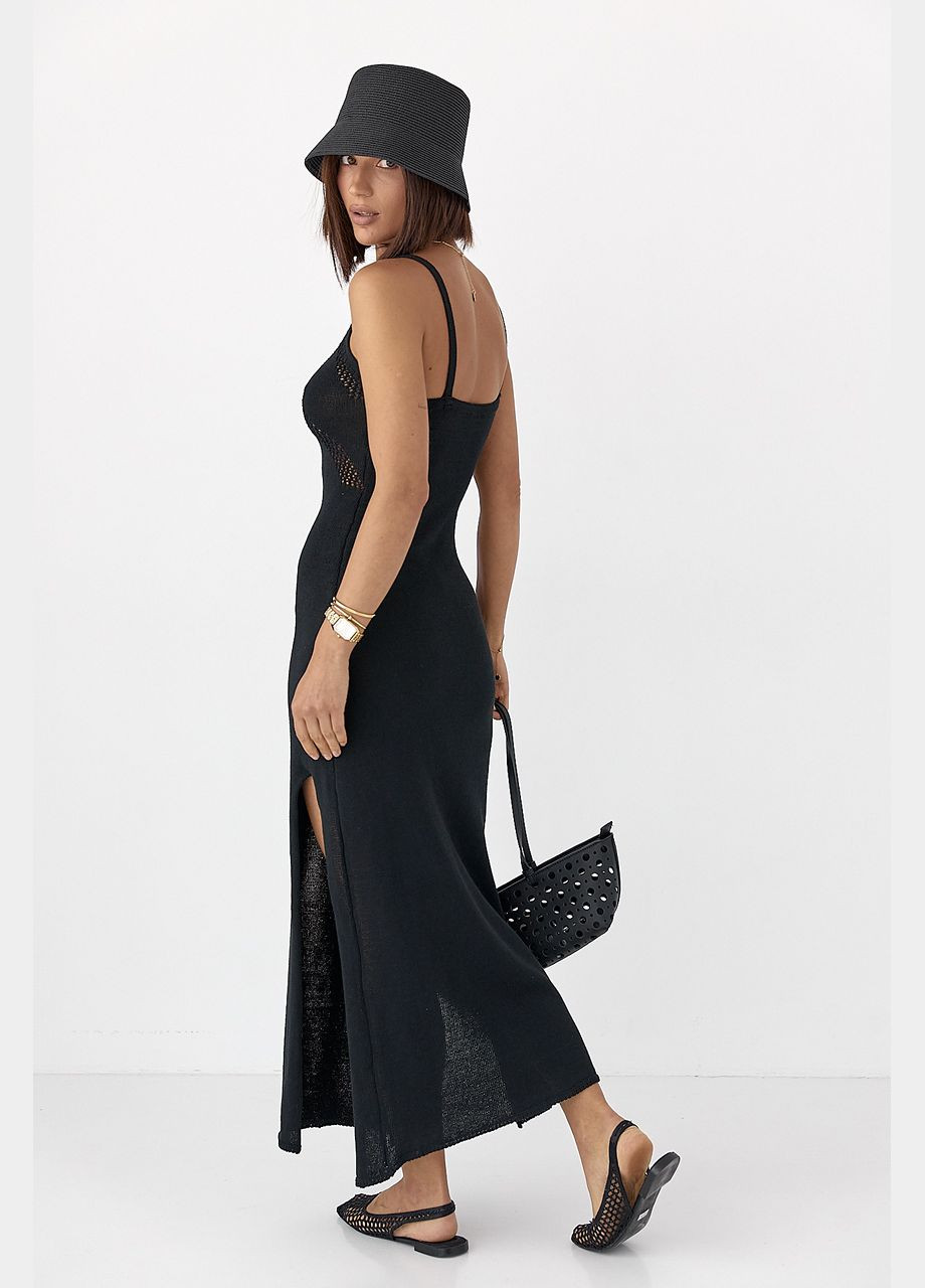 Черное силуэтное вязаное платье с разрезами Lurex