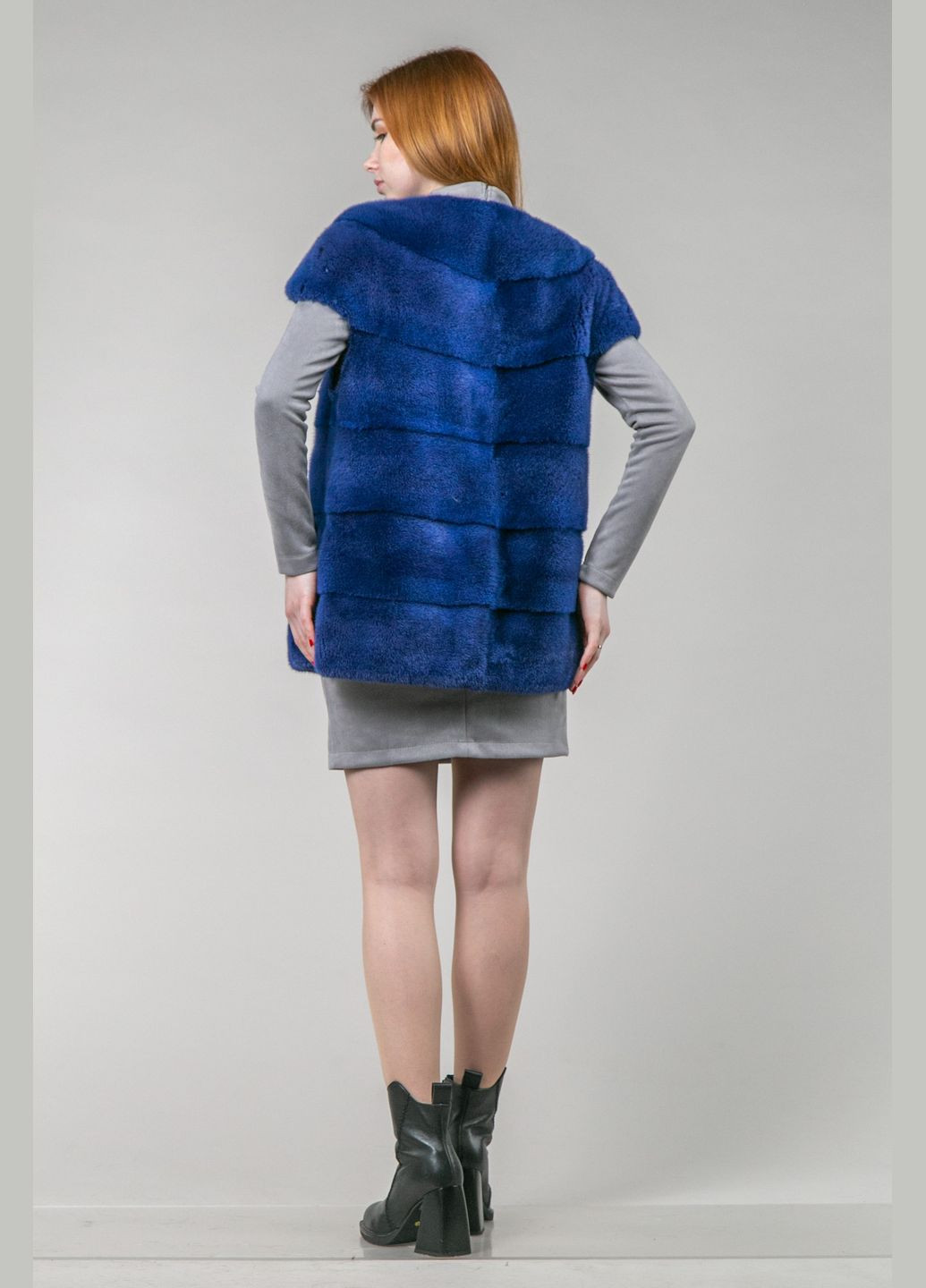 Синяя зимняя куртка-трансформер из меха норки 2 в 1 без воротника куртка-трансформер Chicly Furs