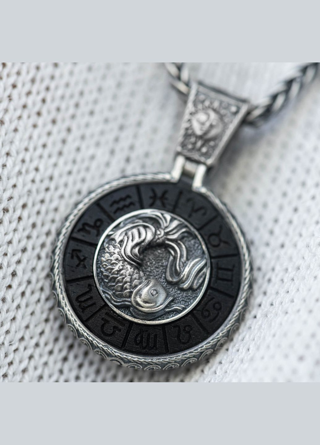 Срібний кулон Знак зодіаку Риби з ебеном 1041риби Oniks (282744825)