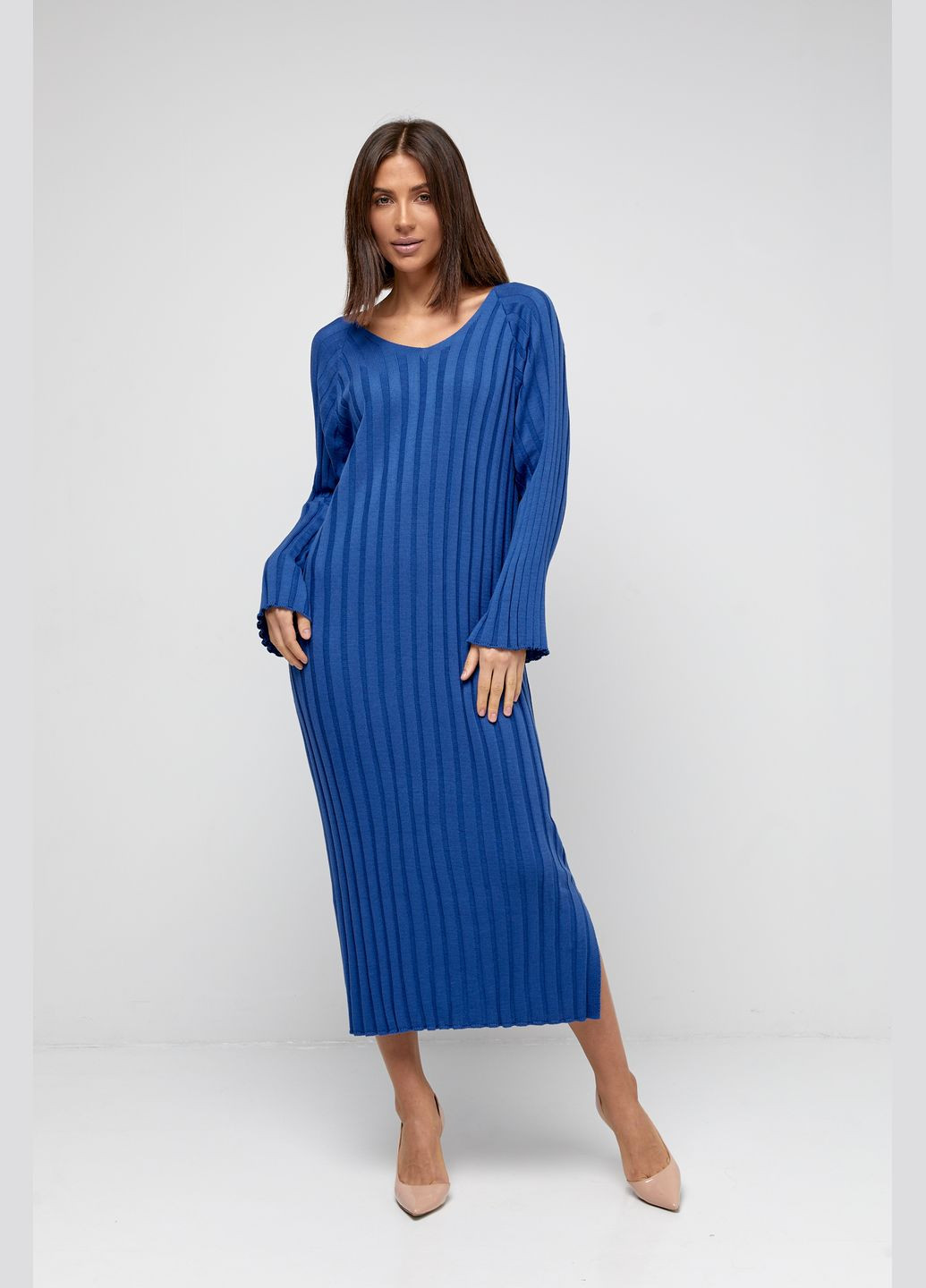 Темно-синя повсякденний жіноче довге в'язане плаття (-vqzanoe-platxe-250) MarSe