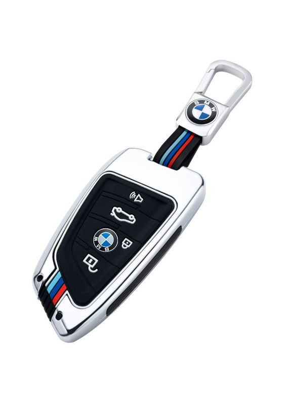 Чехол ключа серебро с декоративными полосками в стиле M+карабин (металл) BMW (369610083)