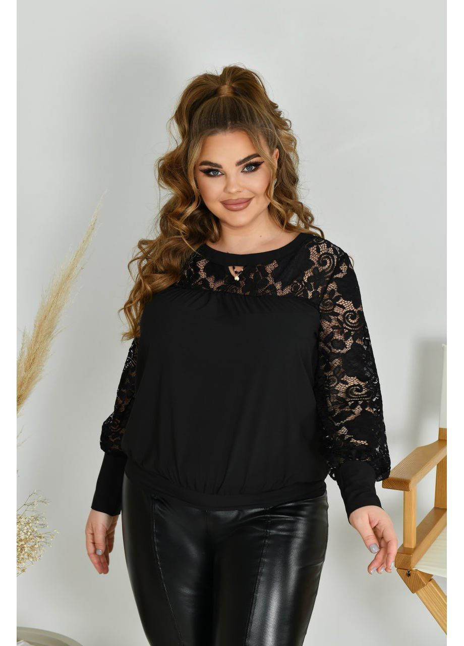 Чорна блуза жіноча елегантна великих розмірів No Brand