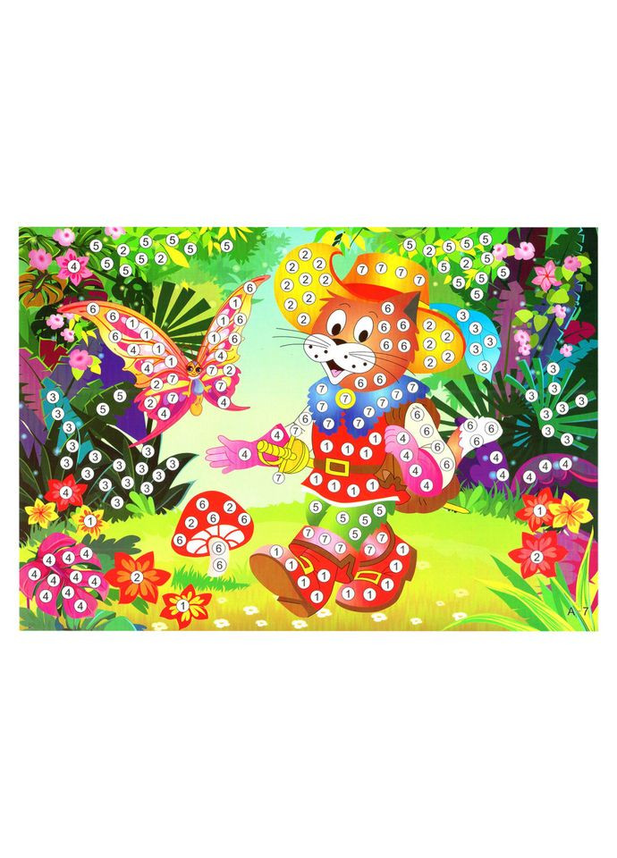 Дитяча мозаїка за номерами "Кіт у чоботях" 13-127-3 різнокольорові камінчики Bambi (340401658)