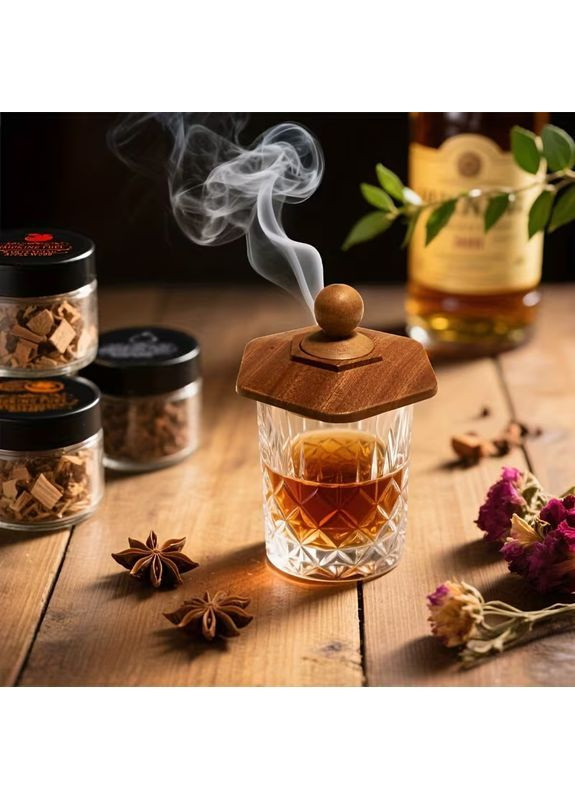 Набор для копчения коктейлей Bartending (коптильня для виски, бурбона, кофе, коктейлей) в коробке, 4 баночки щепы, (коричневый) No Brand (371394632)
