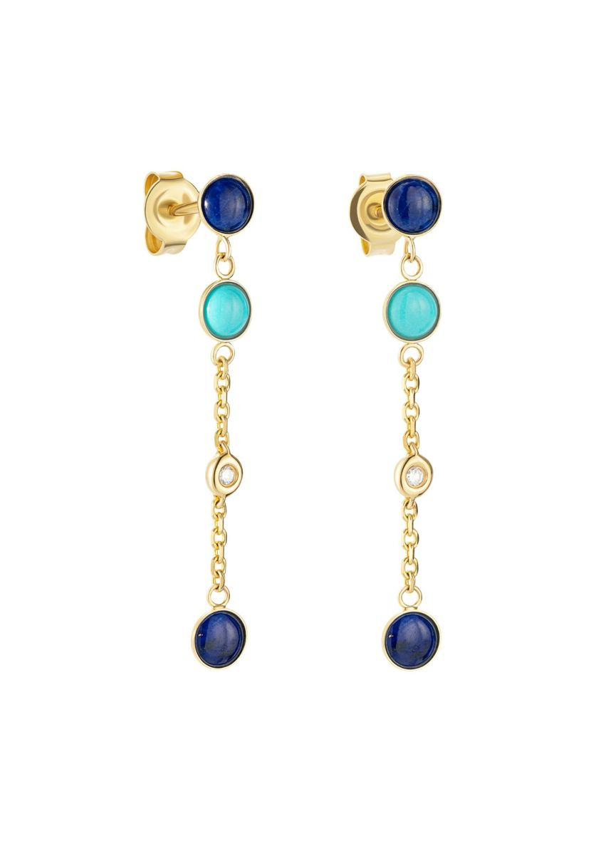 Серьги из желтого золота с бриллиантами, бирюзой и лазуритом Zarina (334875767)