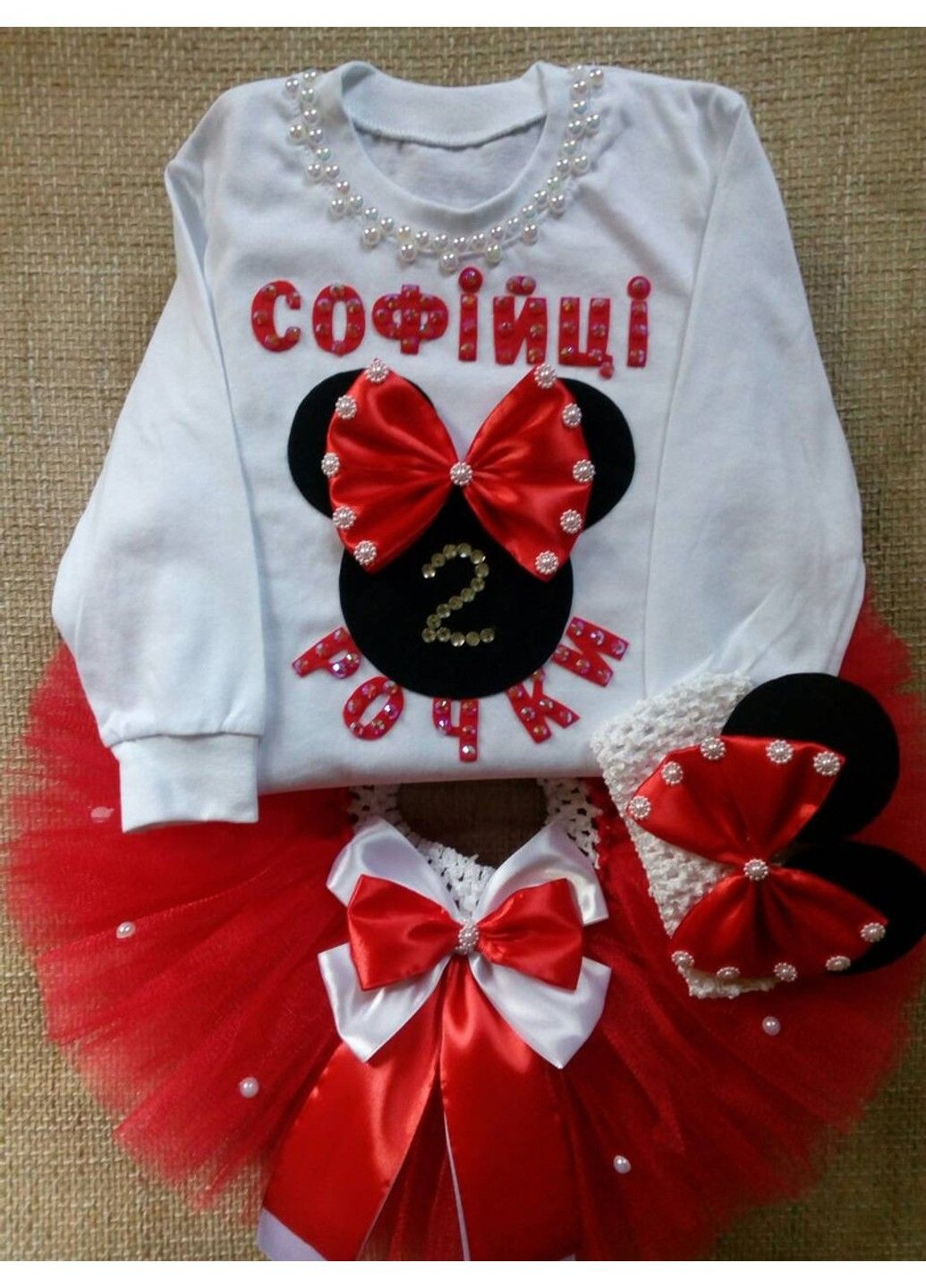 Білий нарядні костюми на дівчинку - реглан, спідничка, обруч спідничний No Brand