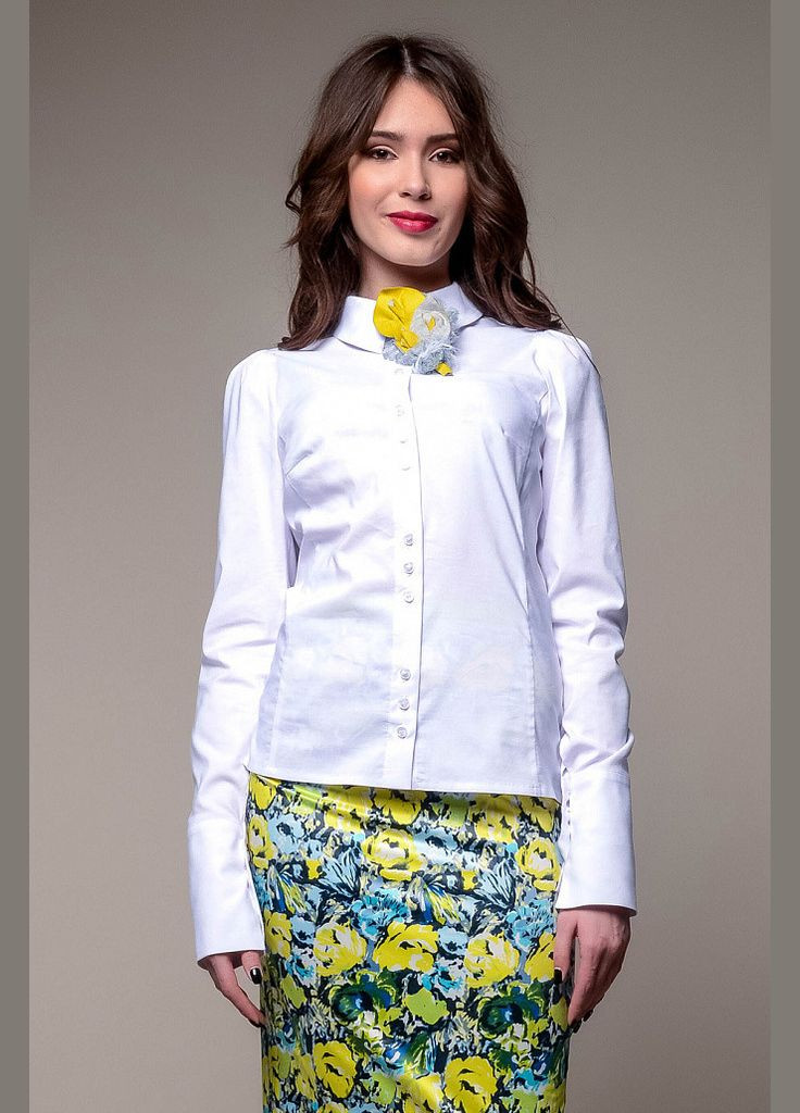 Біла демісезонна сорочка жіноча офісна біла базова коттонова меліана mksh1838-3 Modna KAZKA
