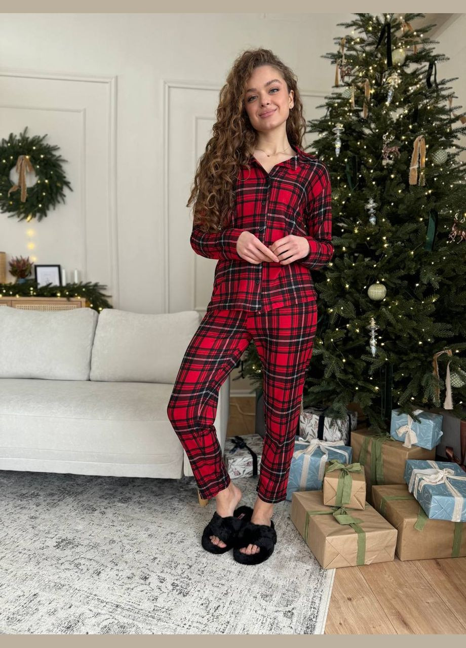 Червона всесезон піжама жіноча сорочка + брюки No Brand