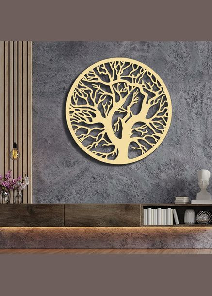 Панно 3D декоративное с объемом 15 мм для стен, Дерево в круге ванильное Декоинт (278288597)
