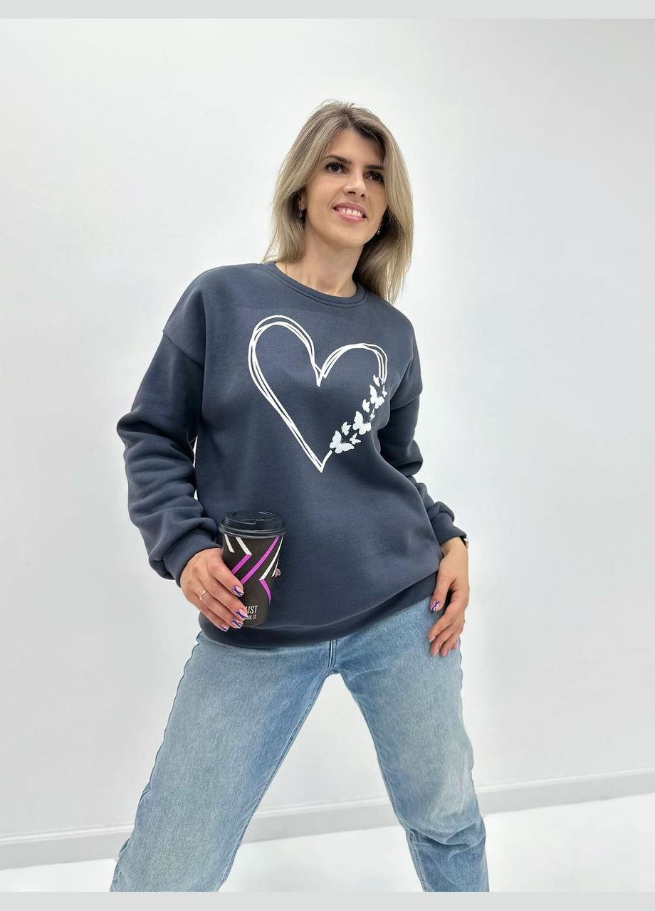 Графитовый утепленный свитшот с принтом Fashion Girl (300850157)