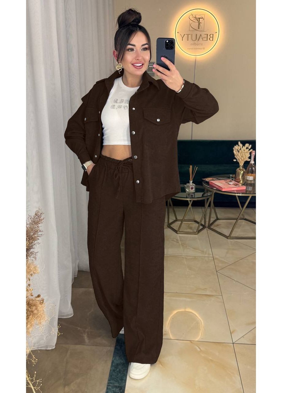 Жіночий костюм із сорочкою на кнопках та штанами палаццо No Brand (366391855)