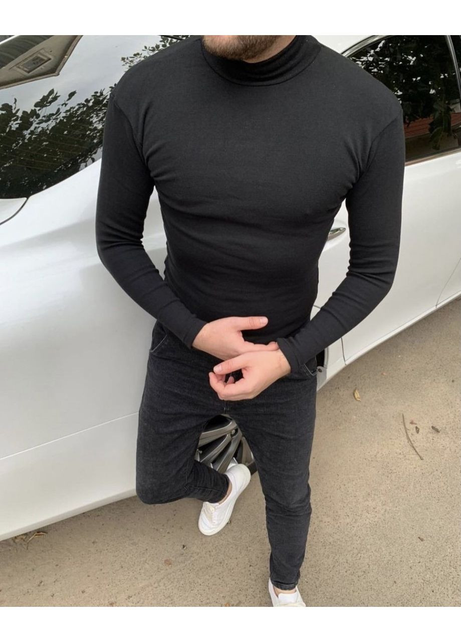 Гольф (водолазка) чоловічий теплий котоновий на флісі комір-стійка чорний No Brand (363023345)