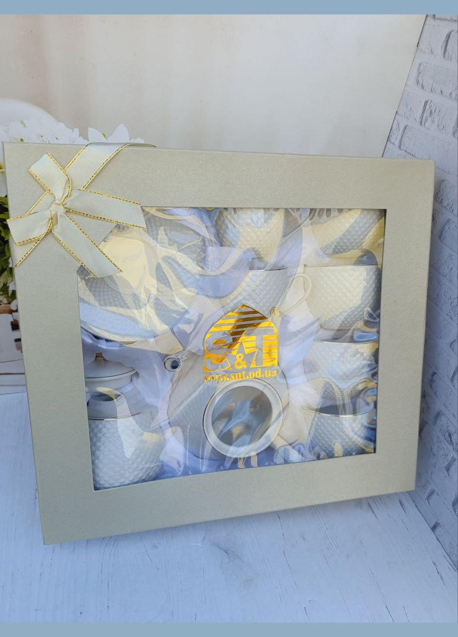 Чайний сервіз Белла порцеляна 260 мл/460 мл/1 л 14 предметів Білий 18041-00 SNT (338195407)