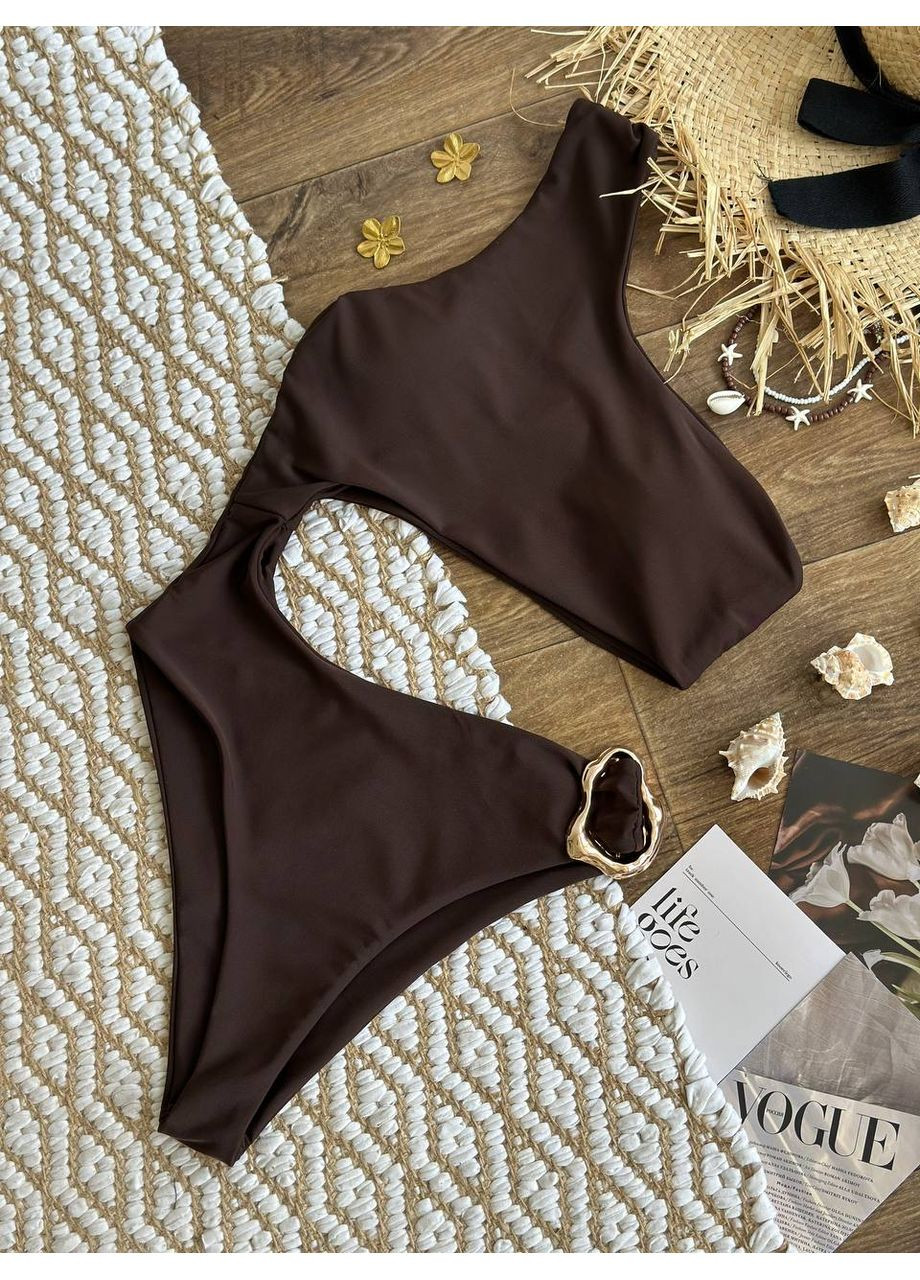 Темно-коричневый летний роскошный шоколадный купальник на одно плечо слитный, танкини Vakko