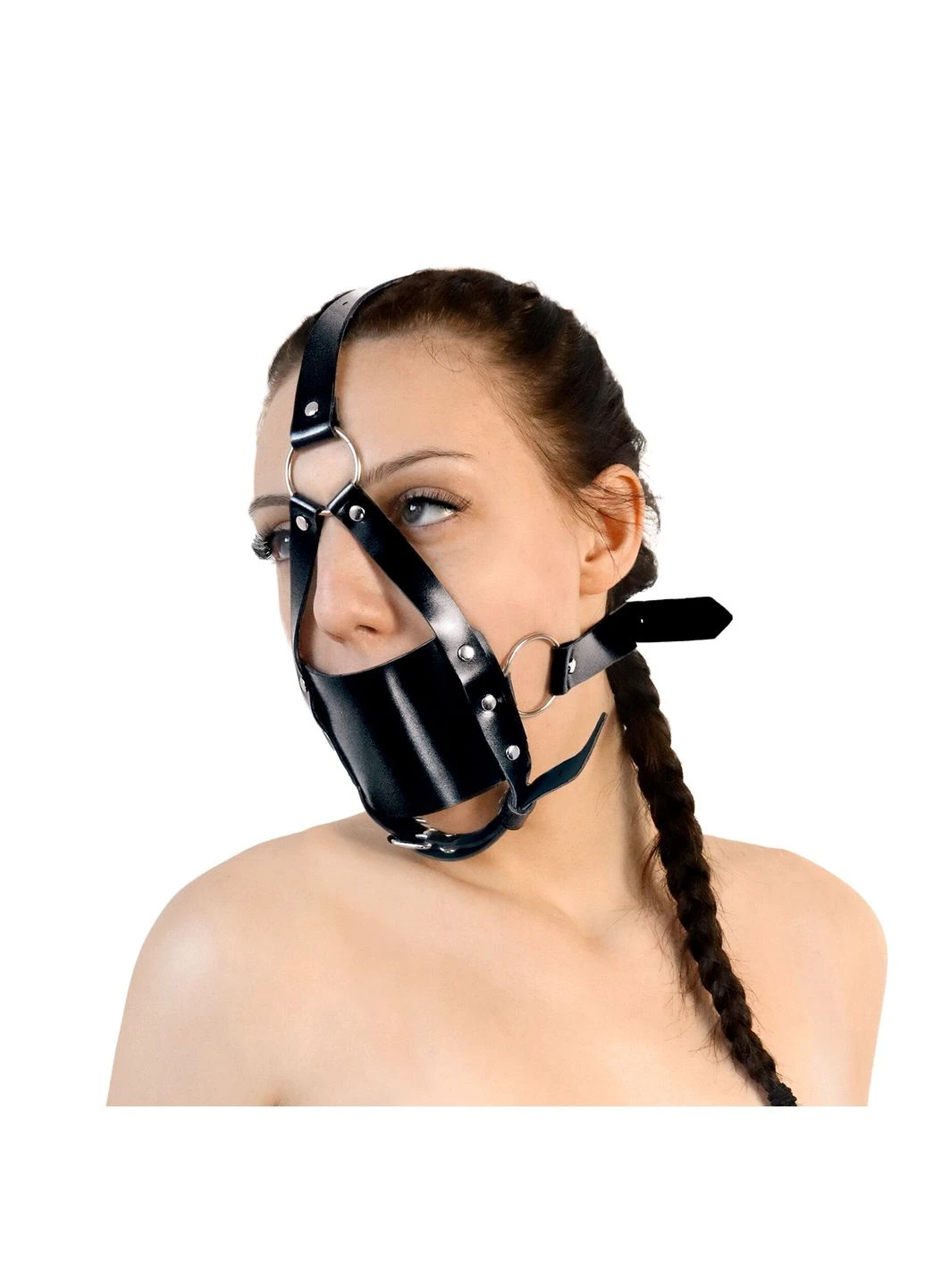 Кляпмаска с пластиковым шаром - Slave, Натуральная кожа, цвет Черный Art of Sex (289874582)