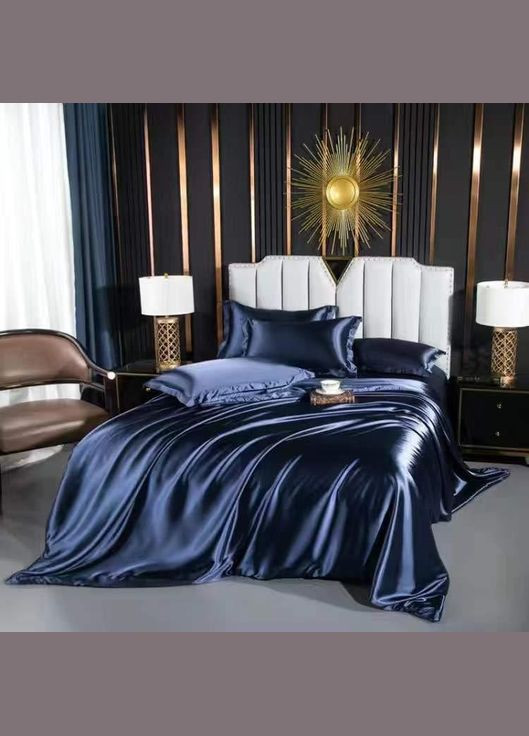 Постільна білизна атласна Євро 200 x 220 см Синій наволочки 2 х 50х70 см, 2 х 70х70 см (В141402-8-02) No Brand (348095028)