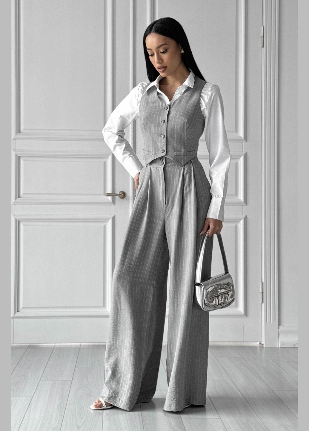 Классические брюки-палаццо серого цвета Jadone Fashion (280931223)