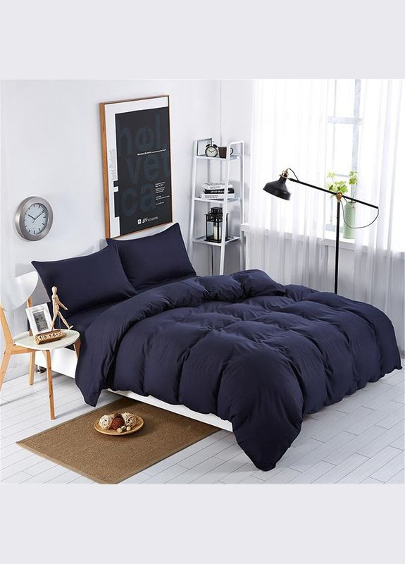 Постільна білизна Темносиній Ранфорс Сімейна на резинці MERISET (278255990)