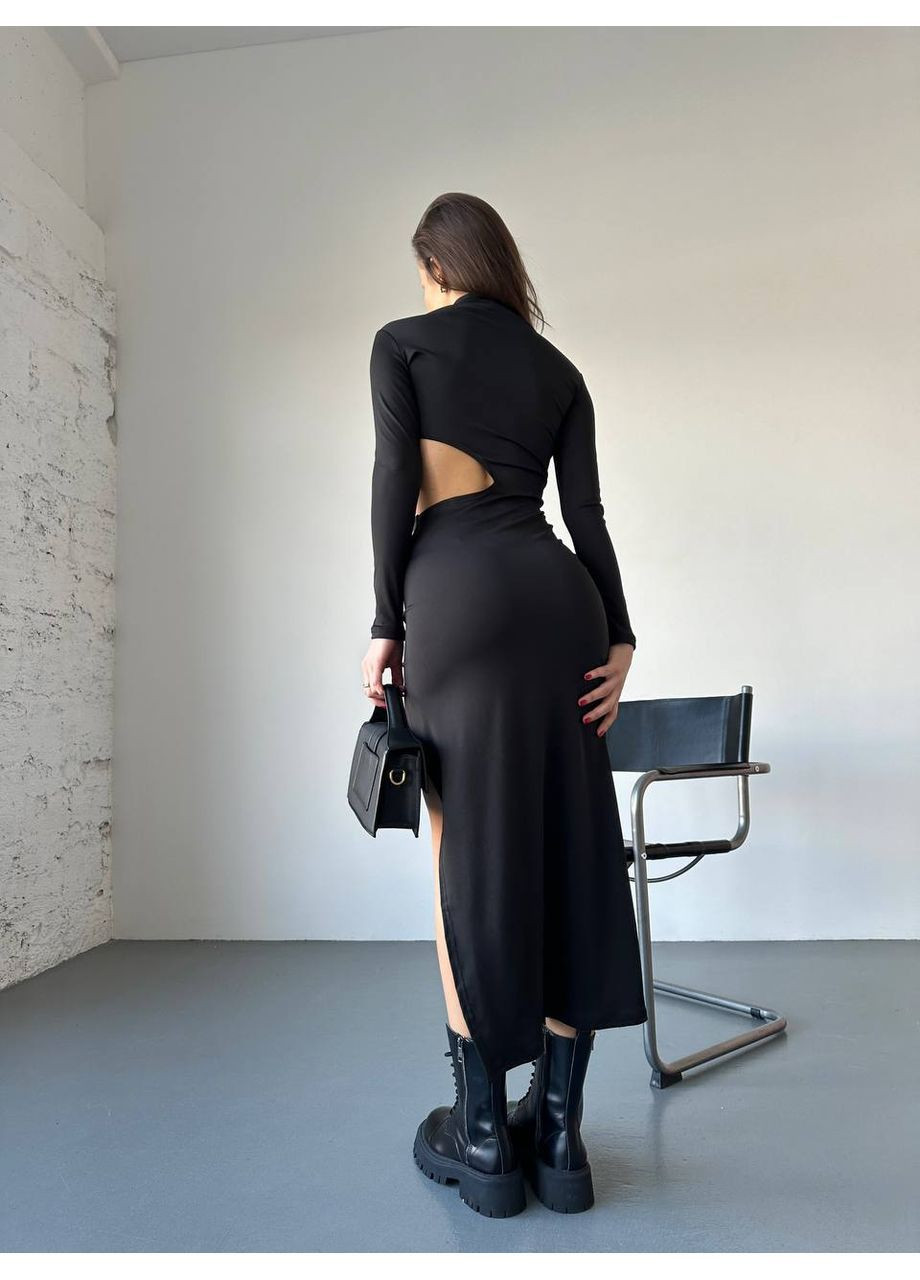 Черное повседневный, вечернее, кэжуал женское платье силуэтная No Brand однотонное